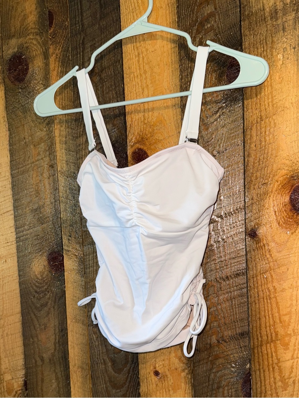Women's White Ruched Tankini Top with Adjustable Straps